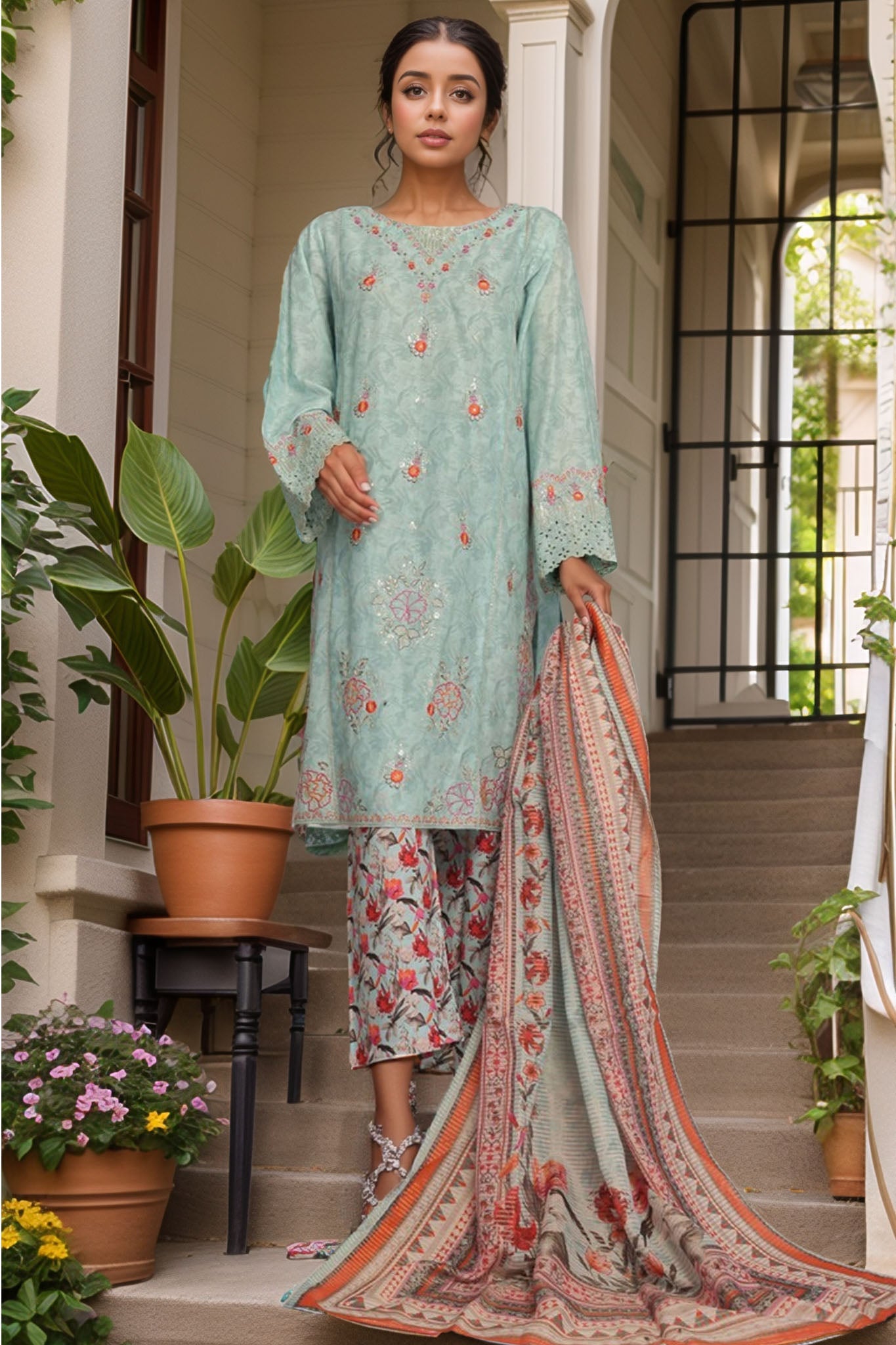 Eid Ki Khushiyan by Bin Saeed Stitched 3 Piece Luxury Self & Stripe Collection'2025-SM-1867