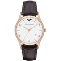 EMPORIO ARMANI Classic Brown Leather Strap White Dial Chronograph Quartz Watch for Gents - EMPORIO ARMANI AR1915