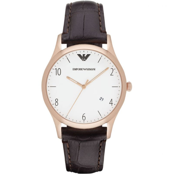EMPORIO ARMANI Classic Brown Leather Strap White Dial Chronograph Quartz Watch for Gents - EMPORIO ARMANI AR1915