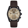 EMPORIO ARMANI Sportivo Dark Brown Leather Strap Beige Sunray Dial Chronograph Quartz Watch for Gents - AR6078