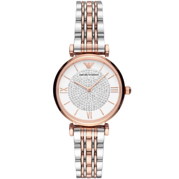 Emporio Armani Retro Two-tone Stainless Steel White Dial Quartz Watch for Ladies - AR80035