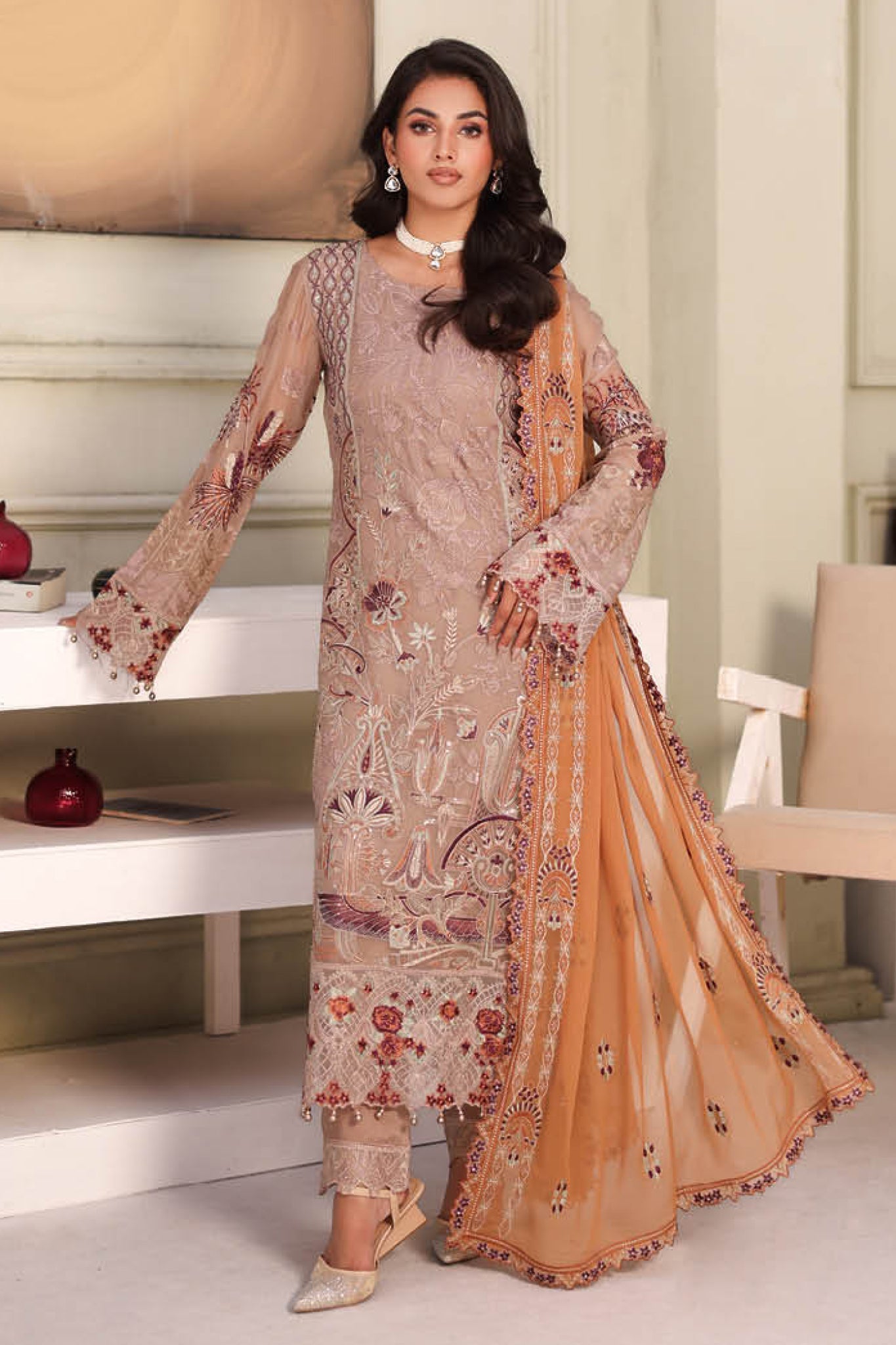Ramsha Unstitched 3 Piece Luxury Chiffon Vol-27 Suit-F-2708