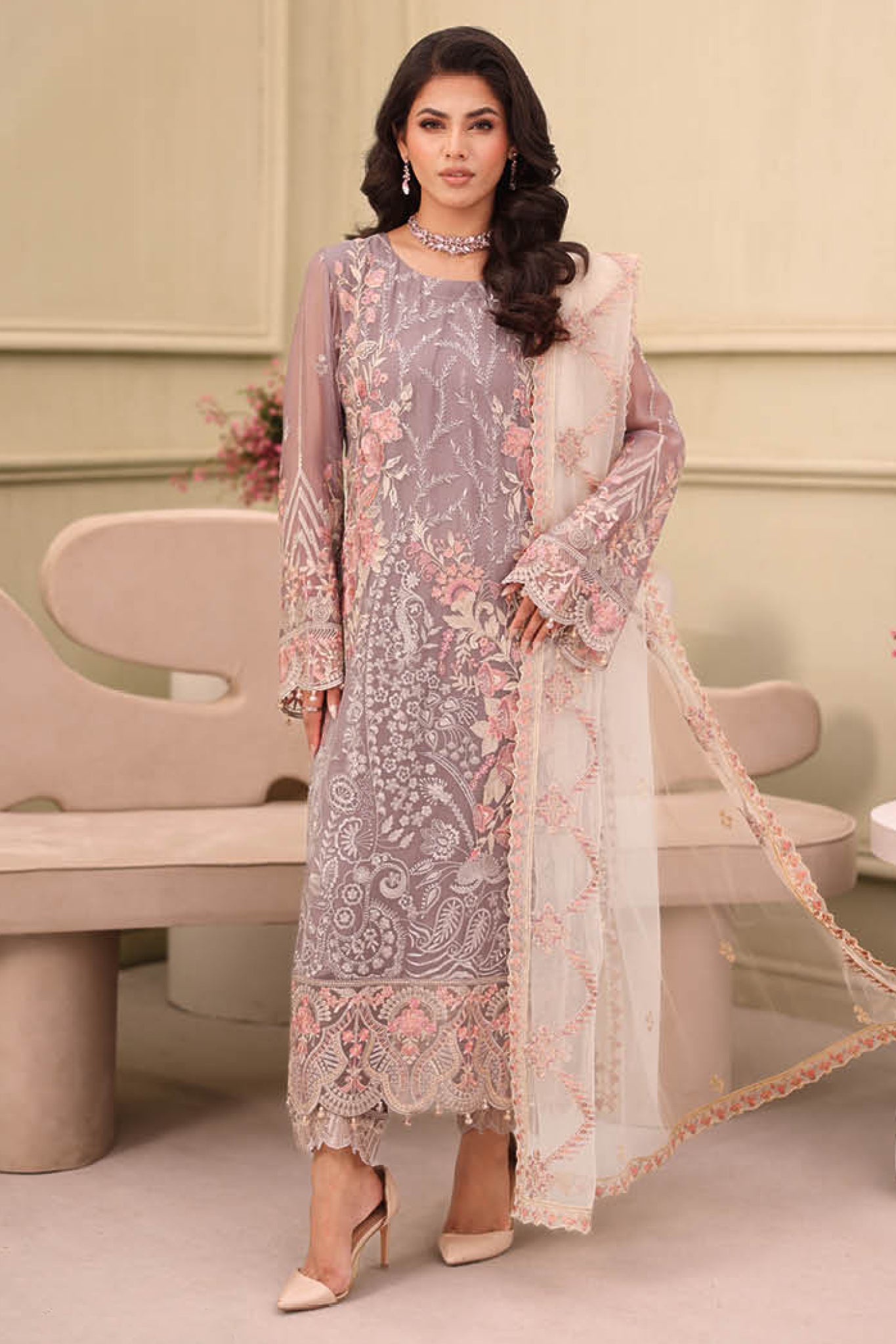 Ramsha Unstitched 3 Piece Luxury Chiffon Vol-27 Suit-F-2712