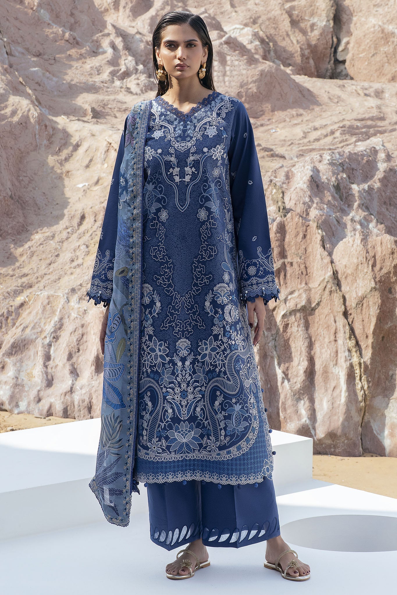 Florent Unstitched 3 Piece Festive Luxury Lawn Suit-FLL-1B