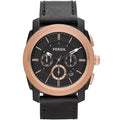Fossil Machine Black Leather Strap Black Dial Chronograph Quartz Watch for Gents - FS4715