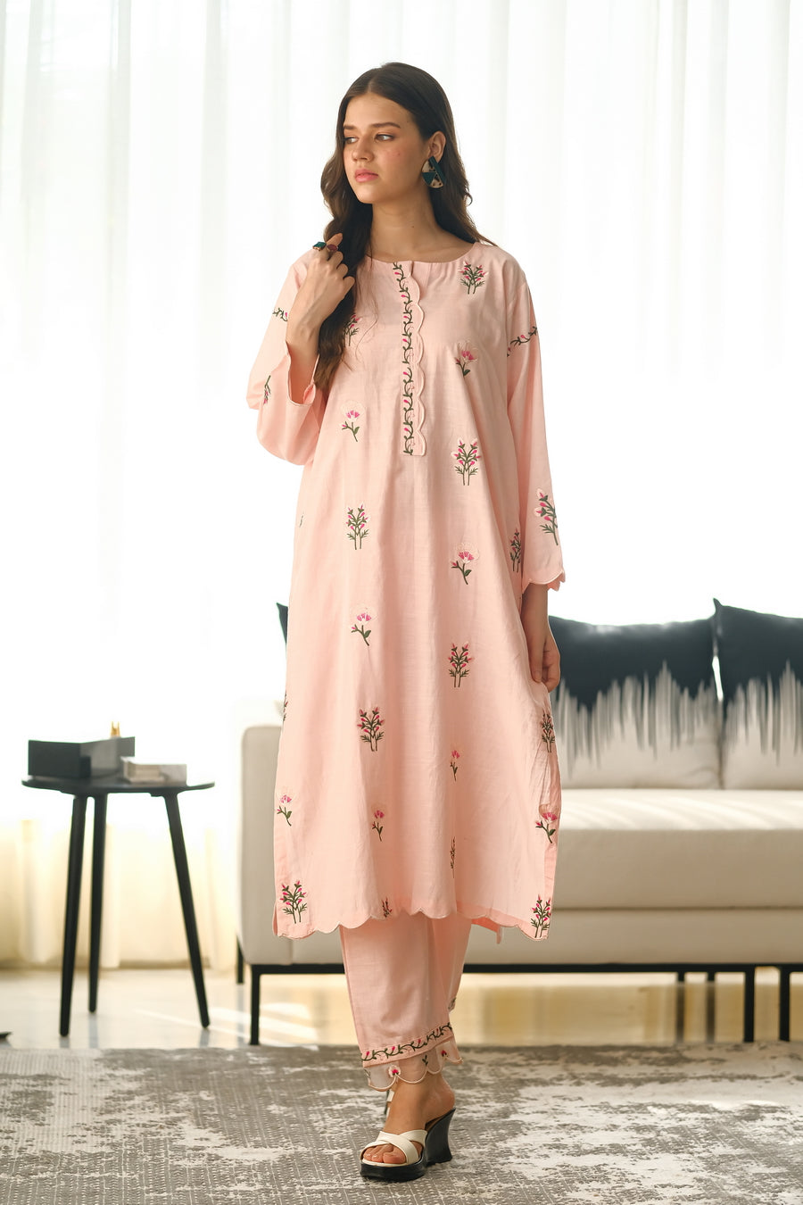 Sprinkles Stitched 2 Piece Summer Co Ord Sets Women Collection'2025-Pastel Bloom - 2pcs - Embroidered