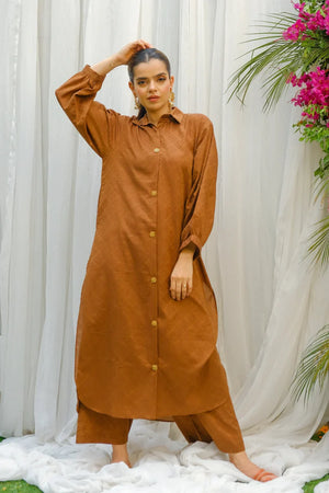 Dhaga Stitched 2 Piece Solids Crepe Summer Collection'2025-Almond