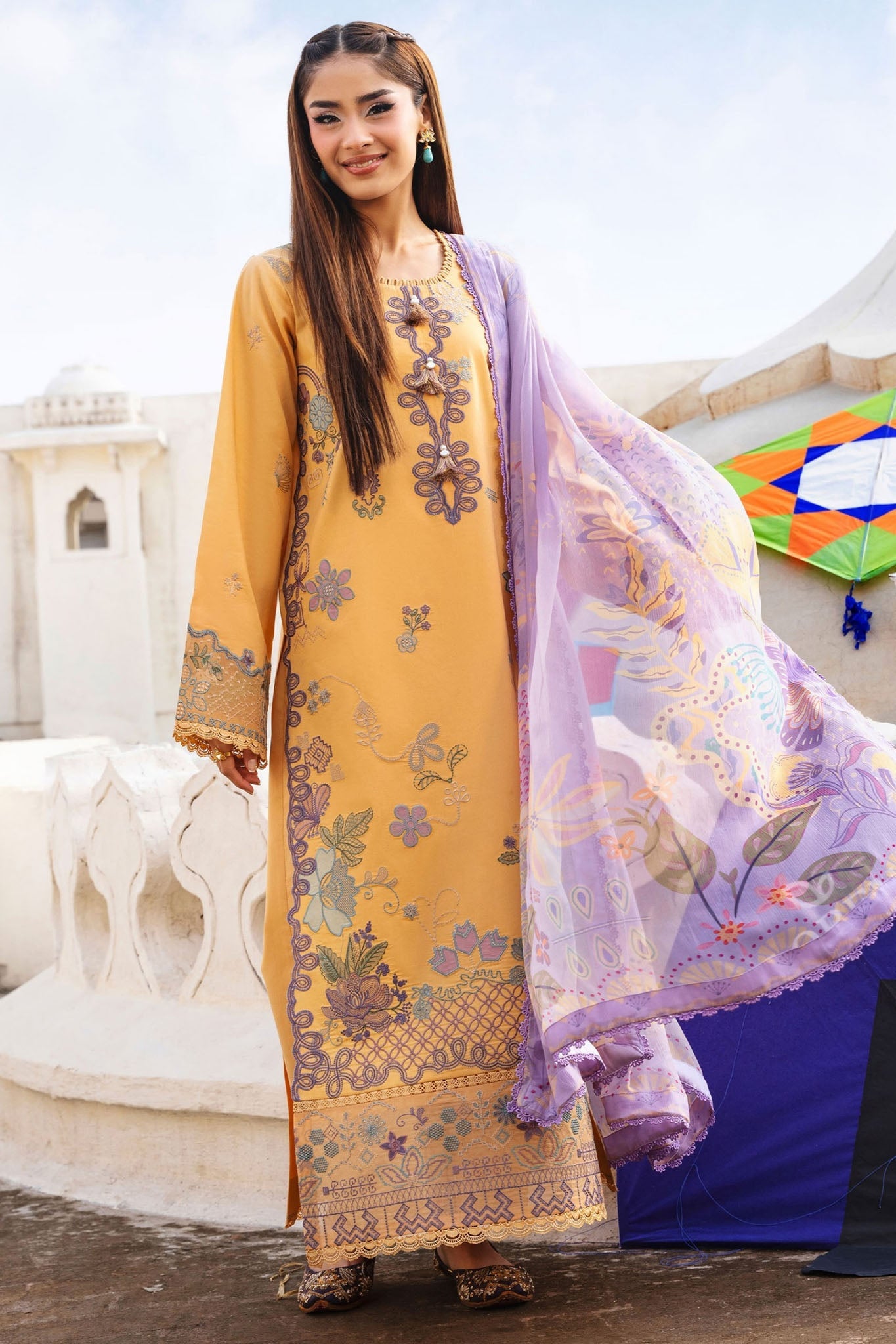 Florent Unstitched 3 Piece Basant Chikankari Luxury Lawn Suit-FZ-1B