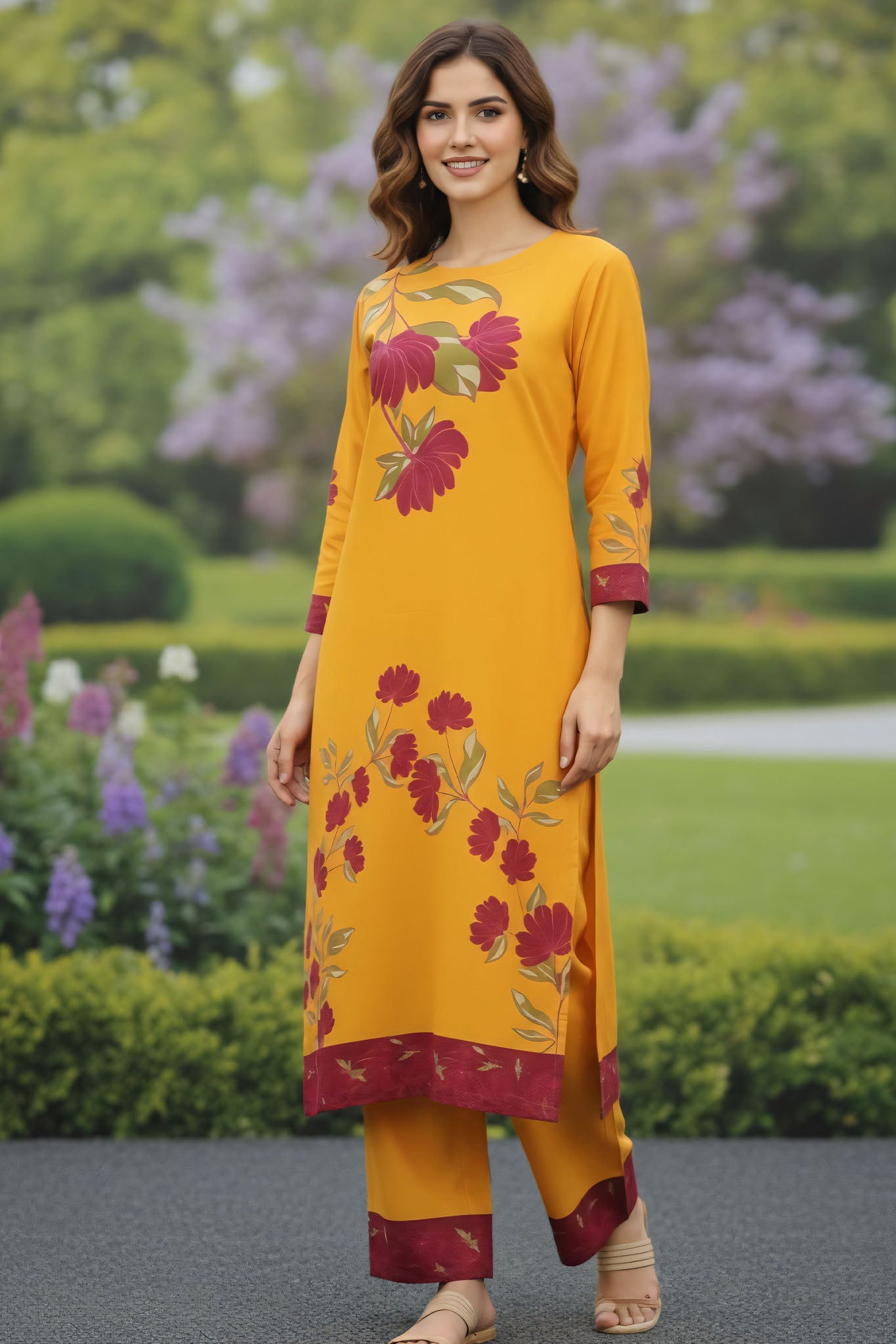 Brandlo Stitched 2 Piece Suit-MUSTARD FLORAL