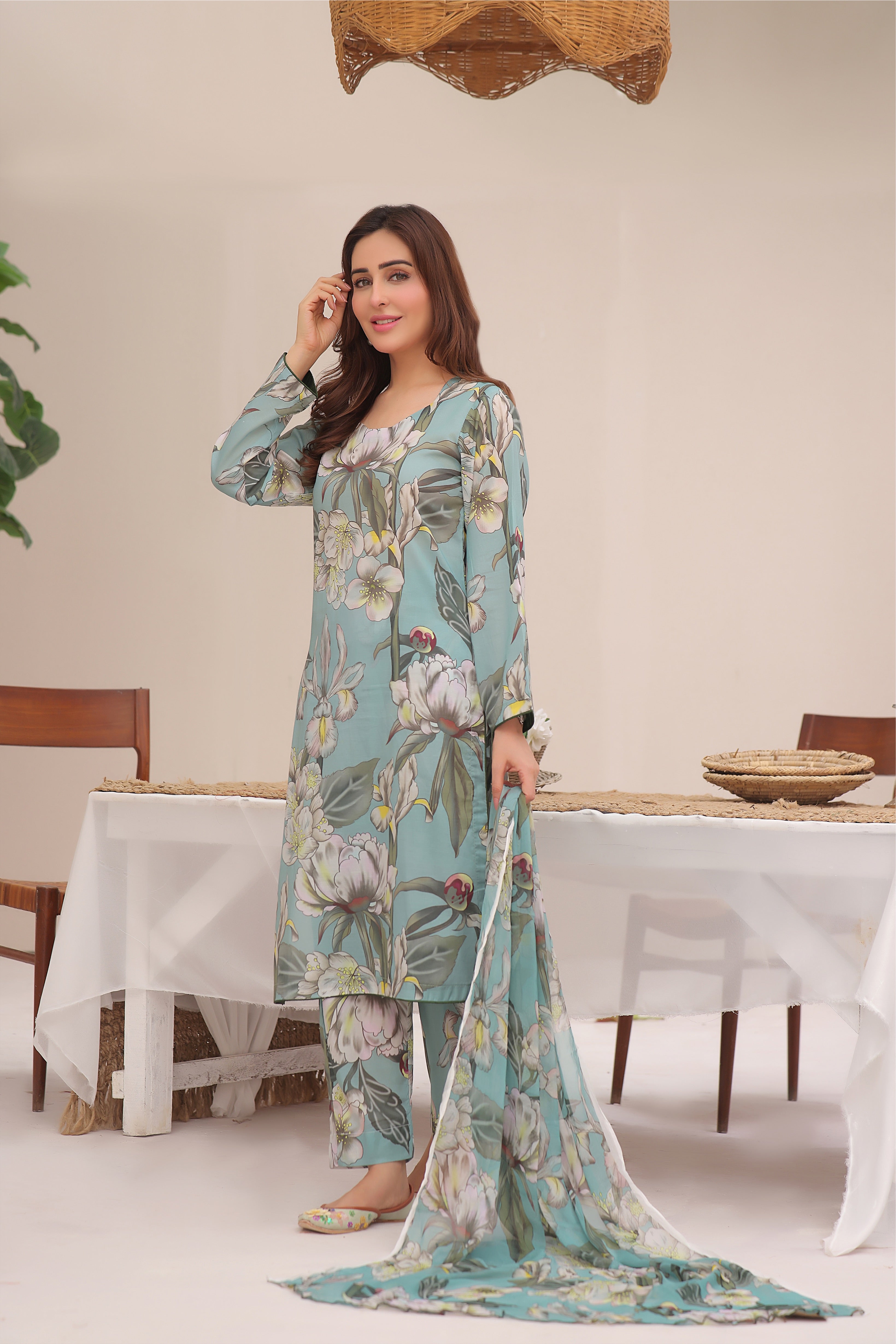 Feathers Unstitched 3 Piece Digital Printed Lawn Summer Suit-French Summer-FT259