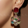 Zeesy Fuchsia Pearl Gemstone Earrings