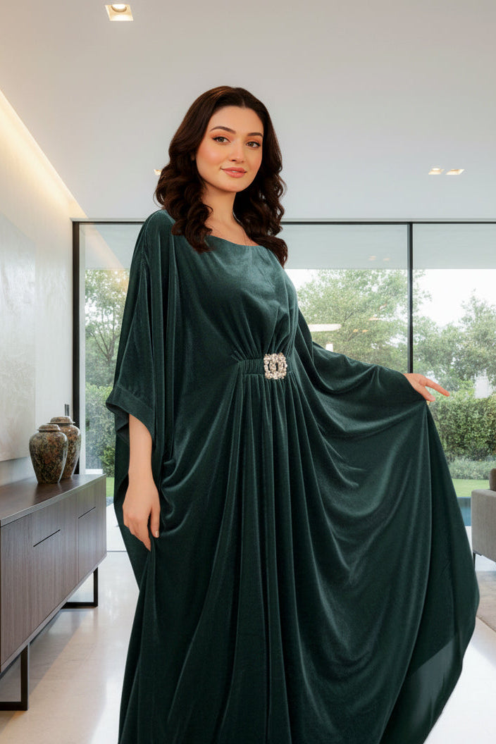 Veloria By Dressline Velvet Kaftan Winter Collection'2025-veloria-stitched-forest-jewel