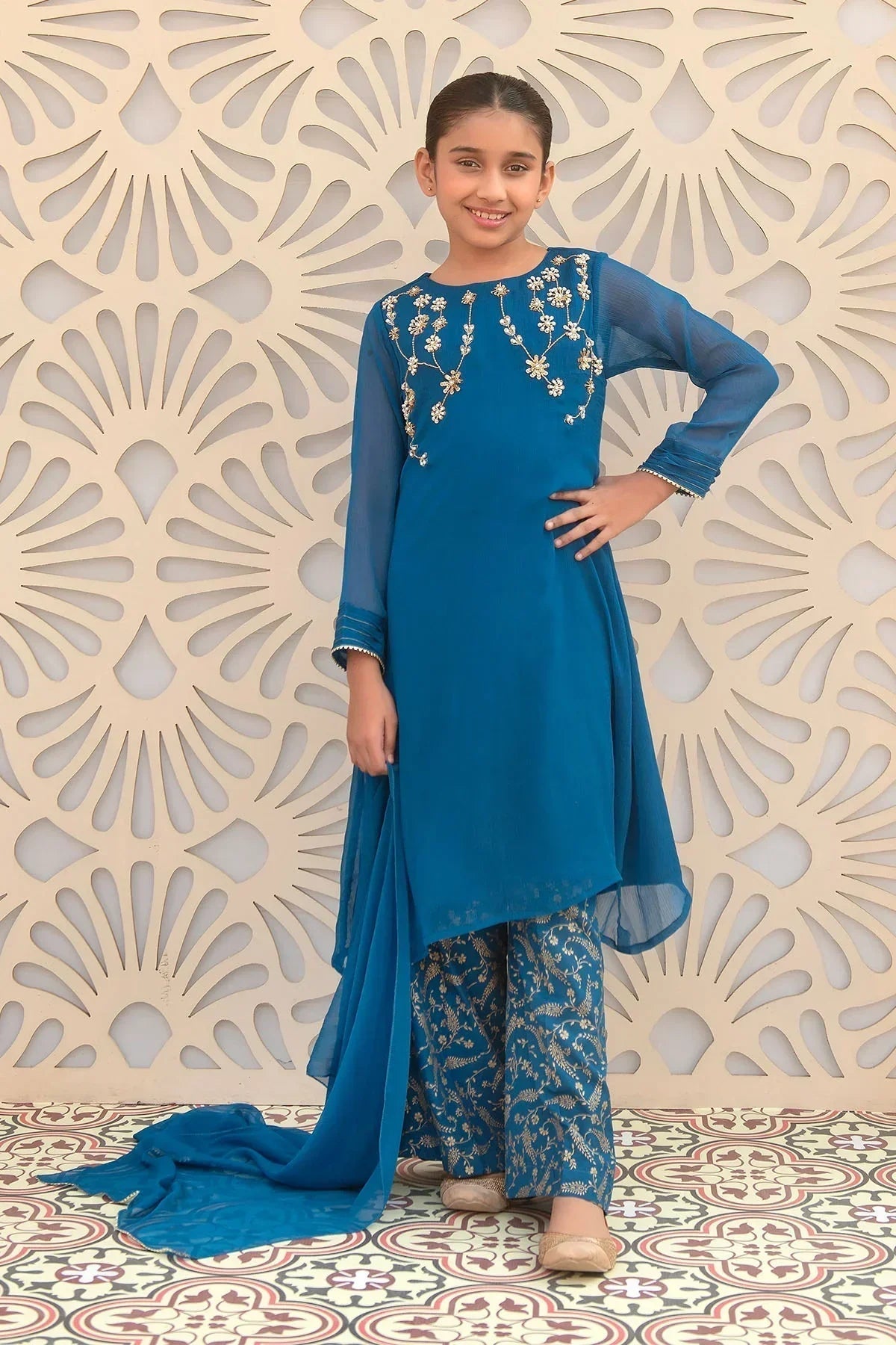 Ochre Clothing-Chiffon Hand Adda Work 3 Pc Suit-AC-60