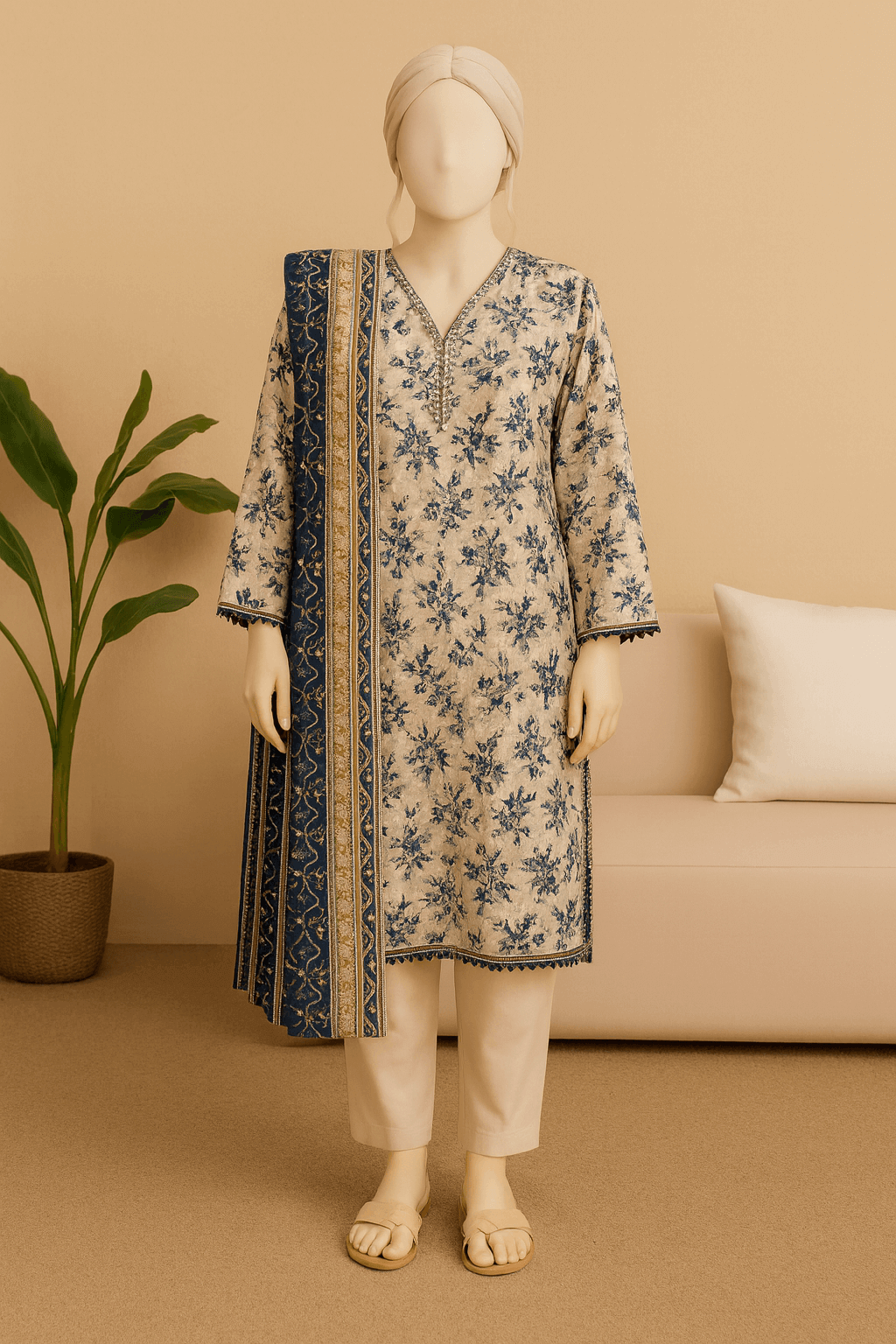 Almeerah Unstitched 3 Piece Luxe Summer Collection'2025-Golden Sand Beige