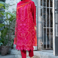 Dhaga Stitched 3 Piece Summer Suit-Carmine