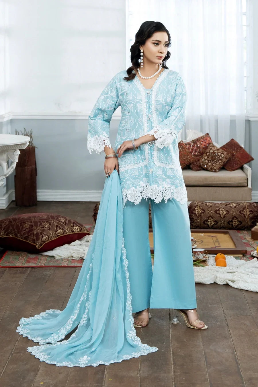 Dhaga Stitched 3 Piece Summer Suit-Opalite