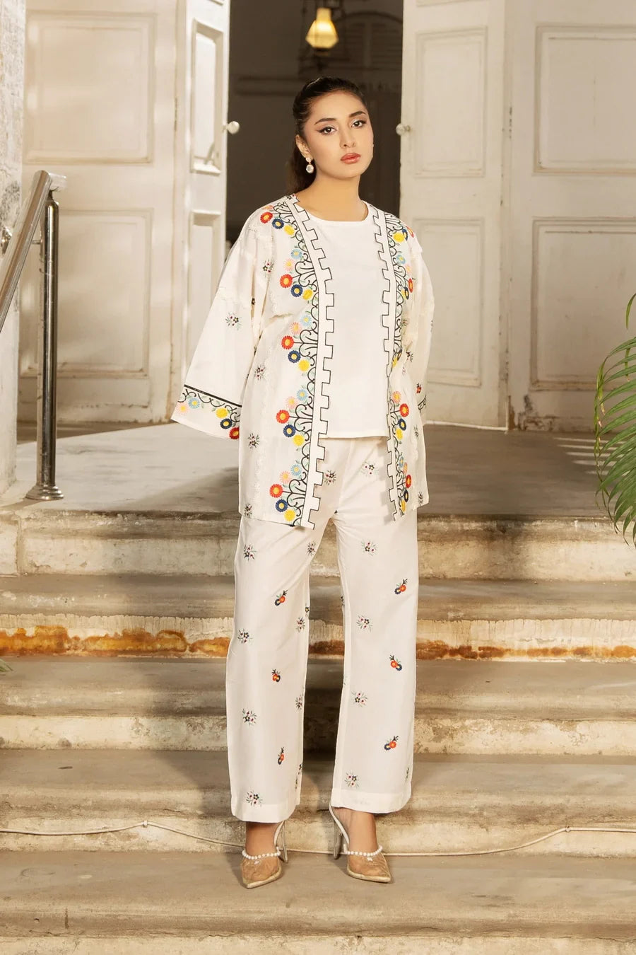 Dhaga Stitched 3 Piece Summer Suit-Ivorya