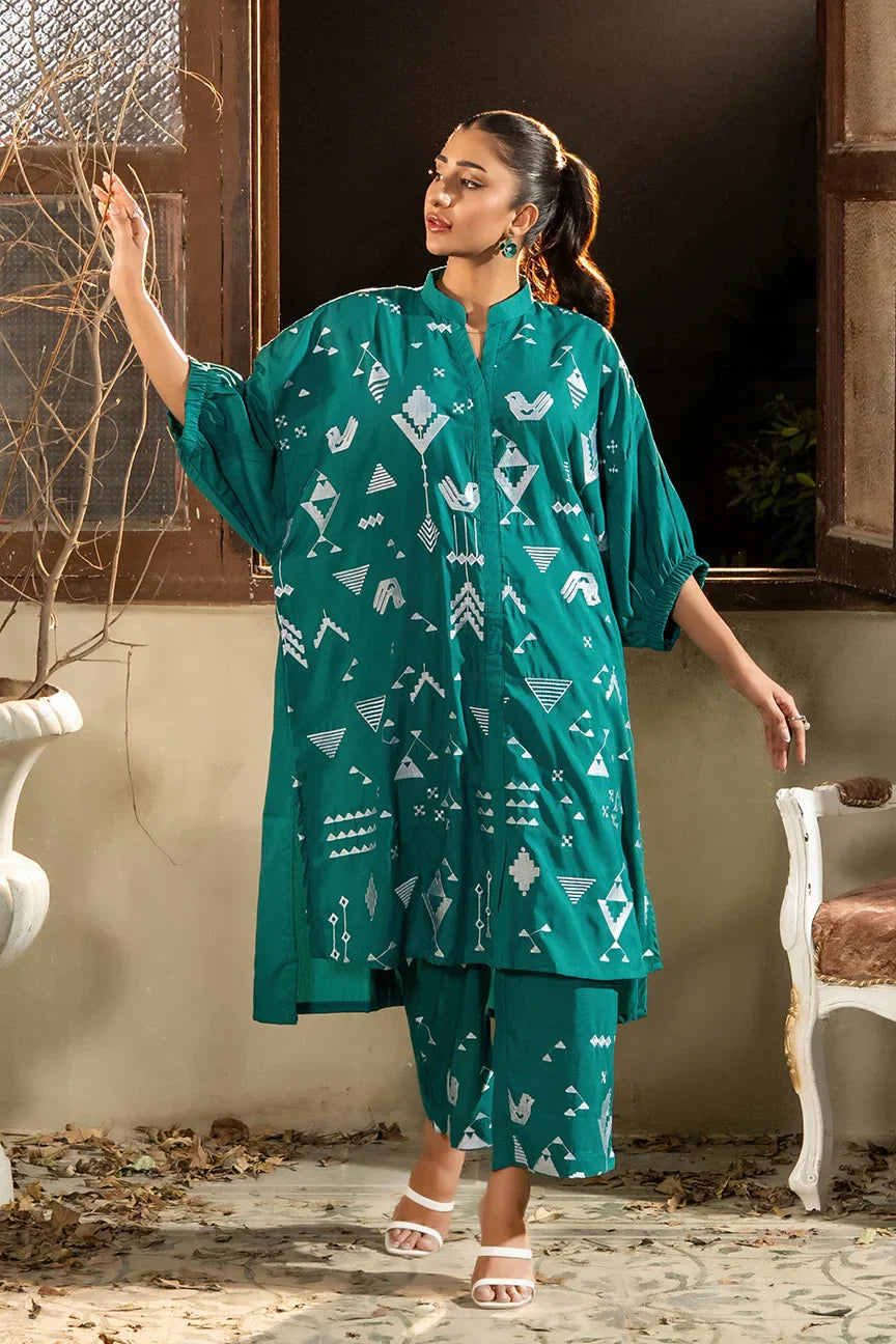 Dhaga Stitched Summer Women Suit-Green sky