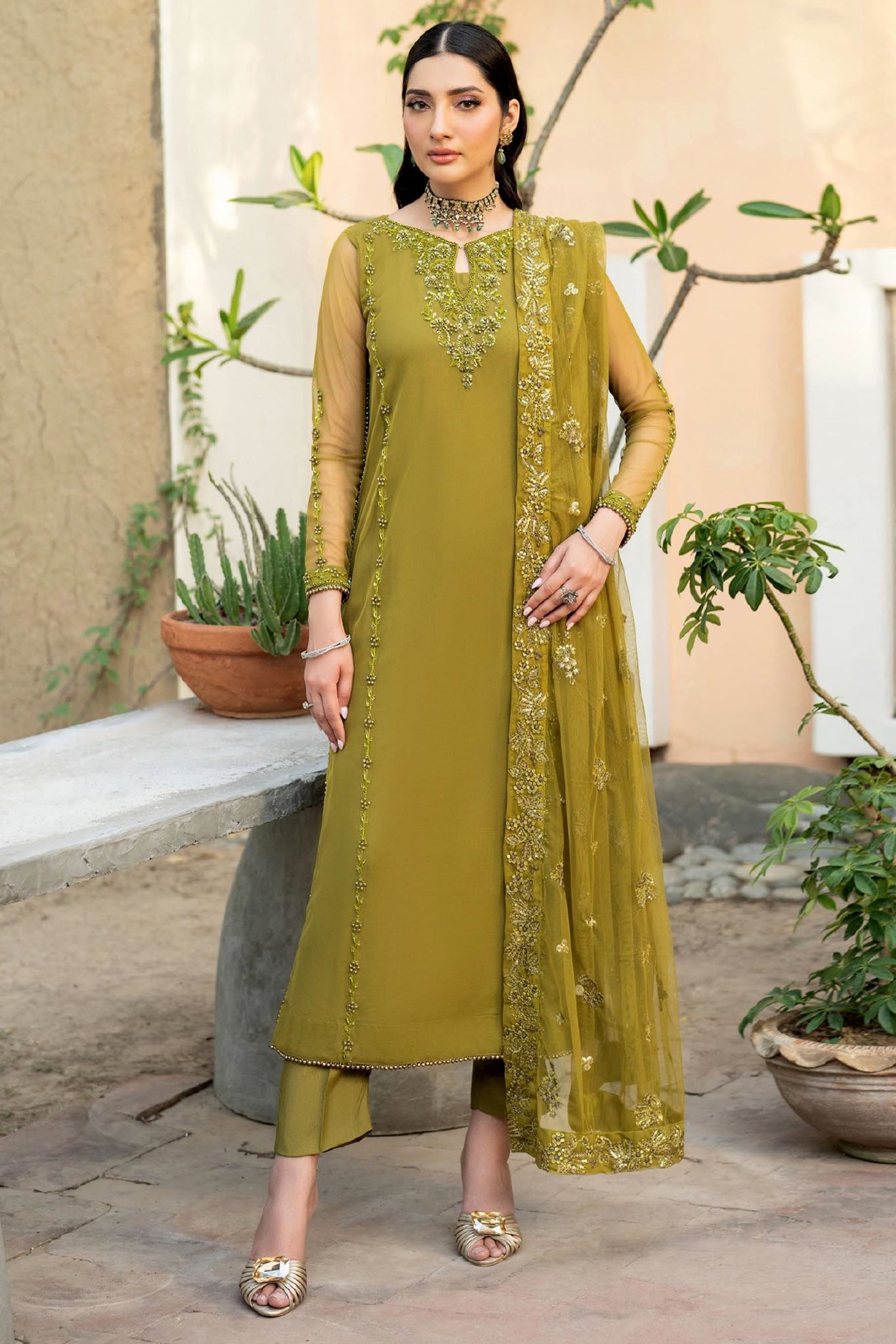 Arzou By Zarif Unstitched 3 Piece Hand Emb Formals Suit-HW-06-Jean