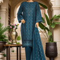 Damask By HZ Stitched 3 Piece Prints Jacquard Collection'2025-DPJ-034-Turquoise
