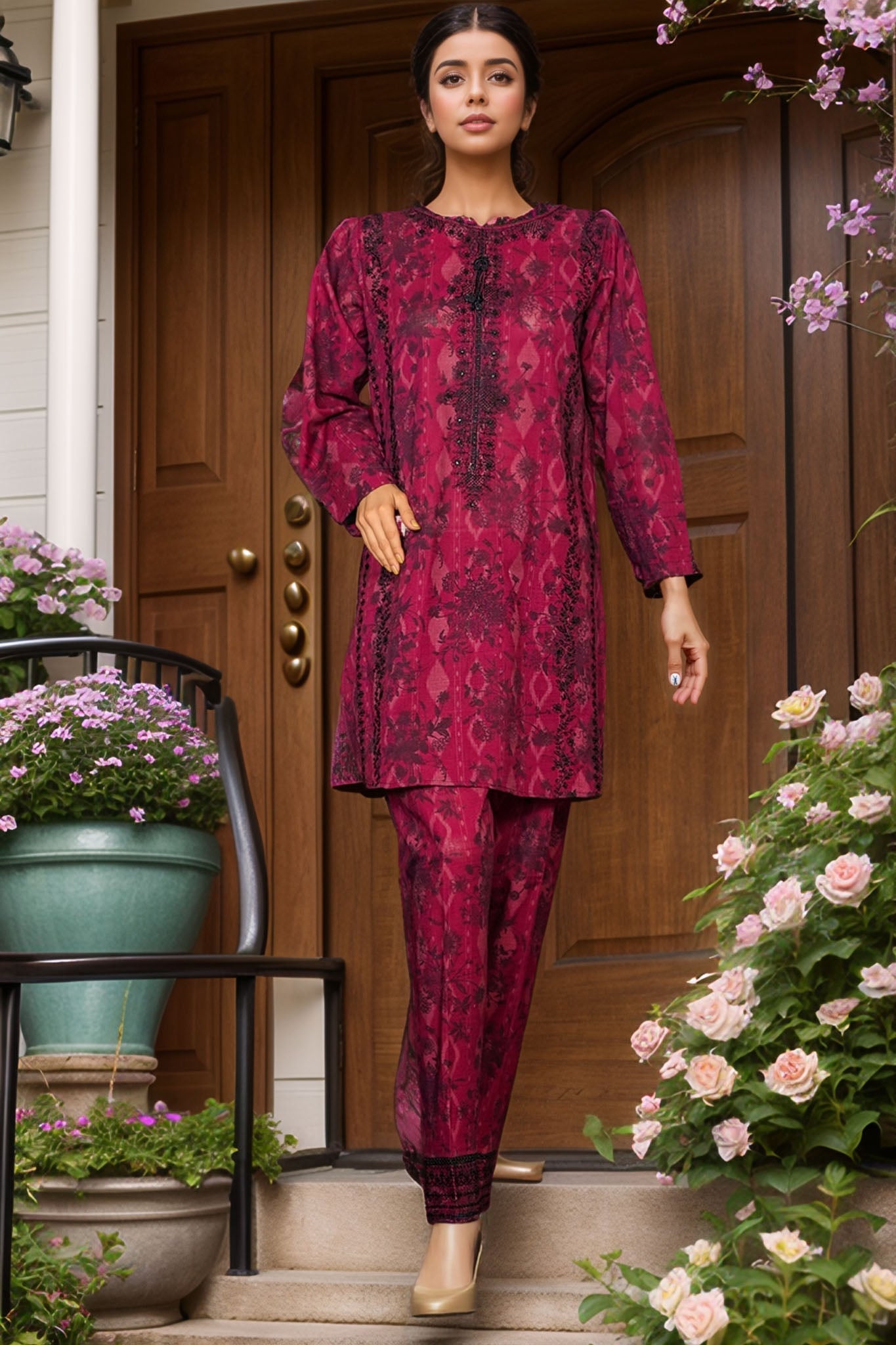 HZ Co Ords Stitched Blooming Winter Khaddar Suit-KPE-111
