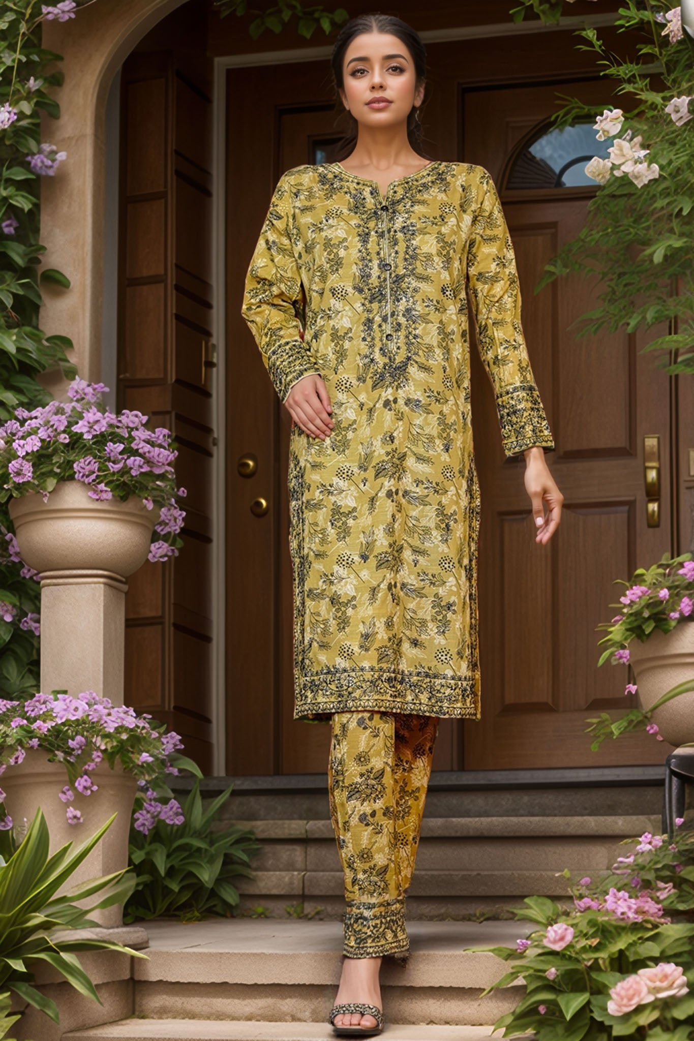 HZ Co Ords Stitched Blooming Winter Khaddar Suit-KPE-114