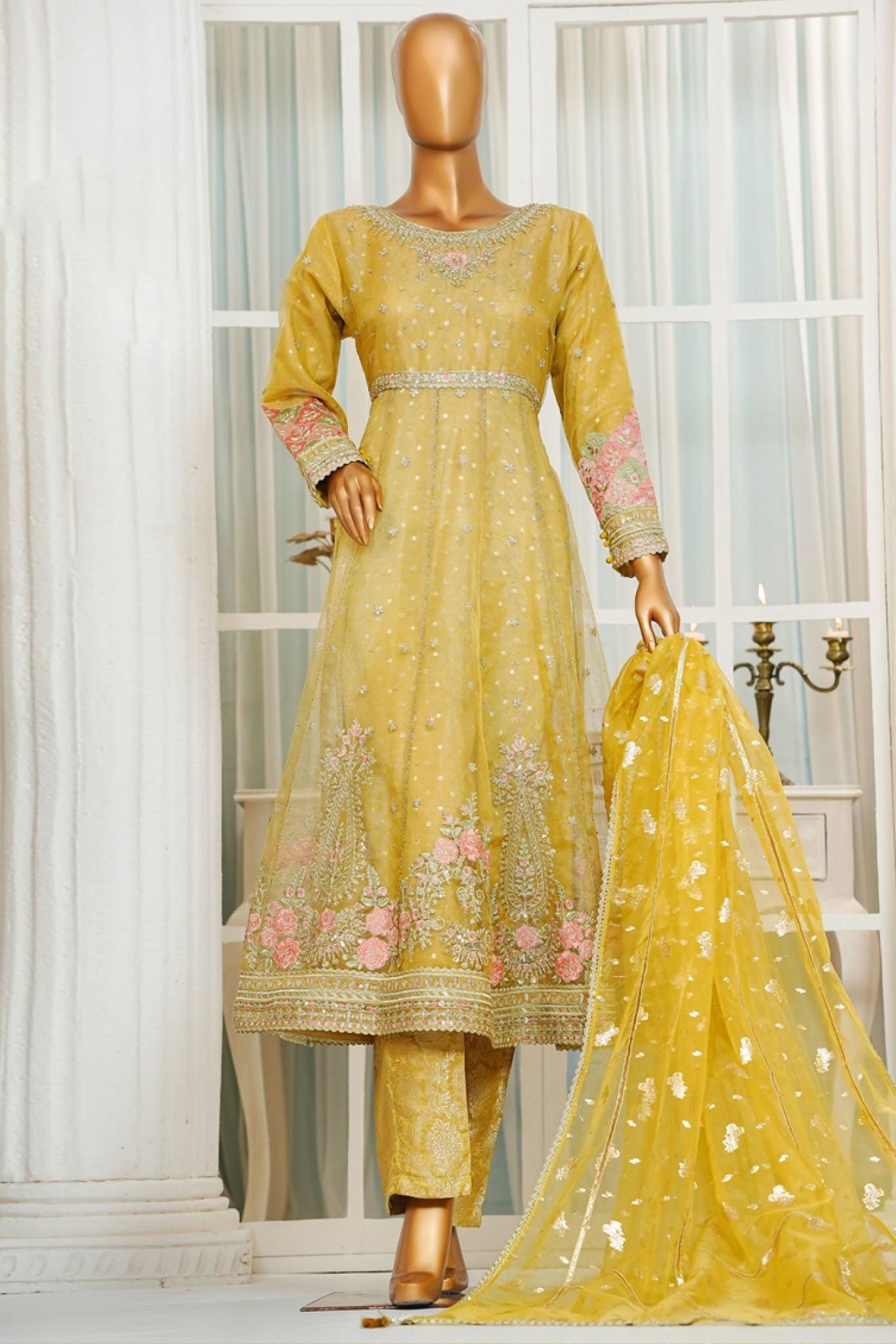 Jashn By HZ Stitched 3 Piece Luxury Formals Collection'2025-HZK-208-Yellow