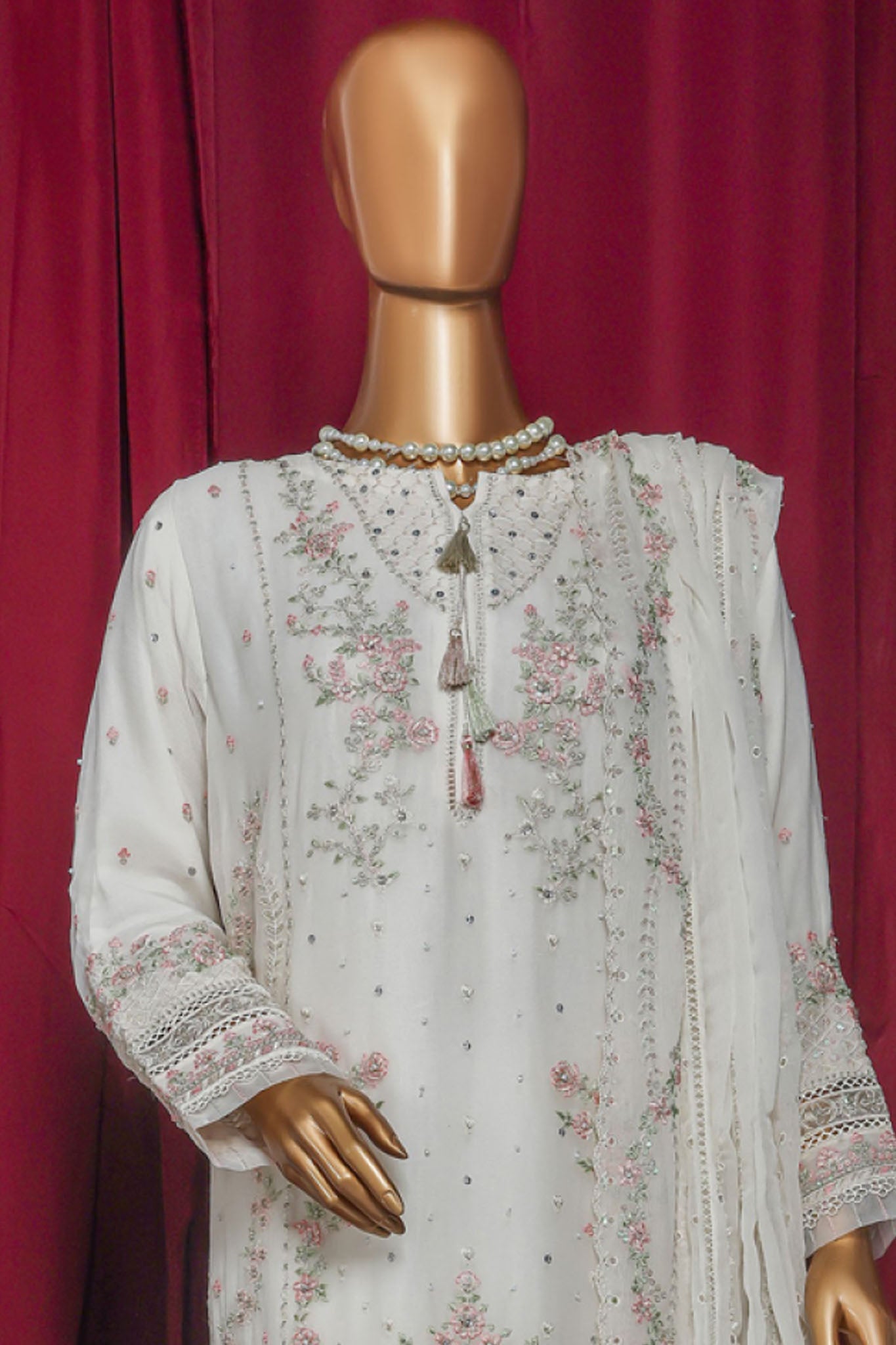 Fasaane By HZ Stitched 3 Piece Formals Chiffon Vol-09 Collection'2025-HZK-209-Cream