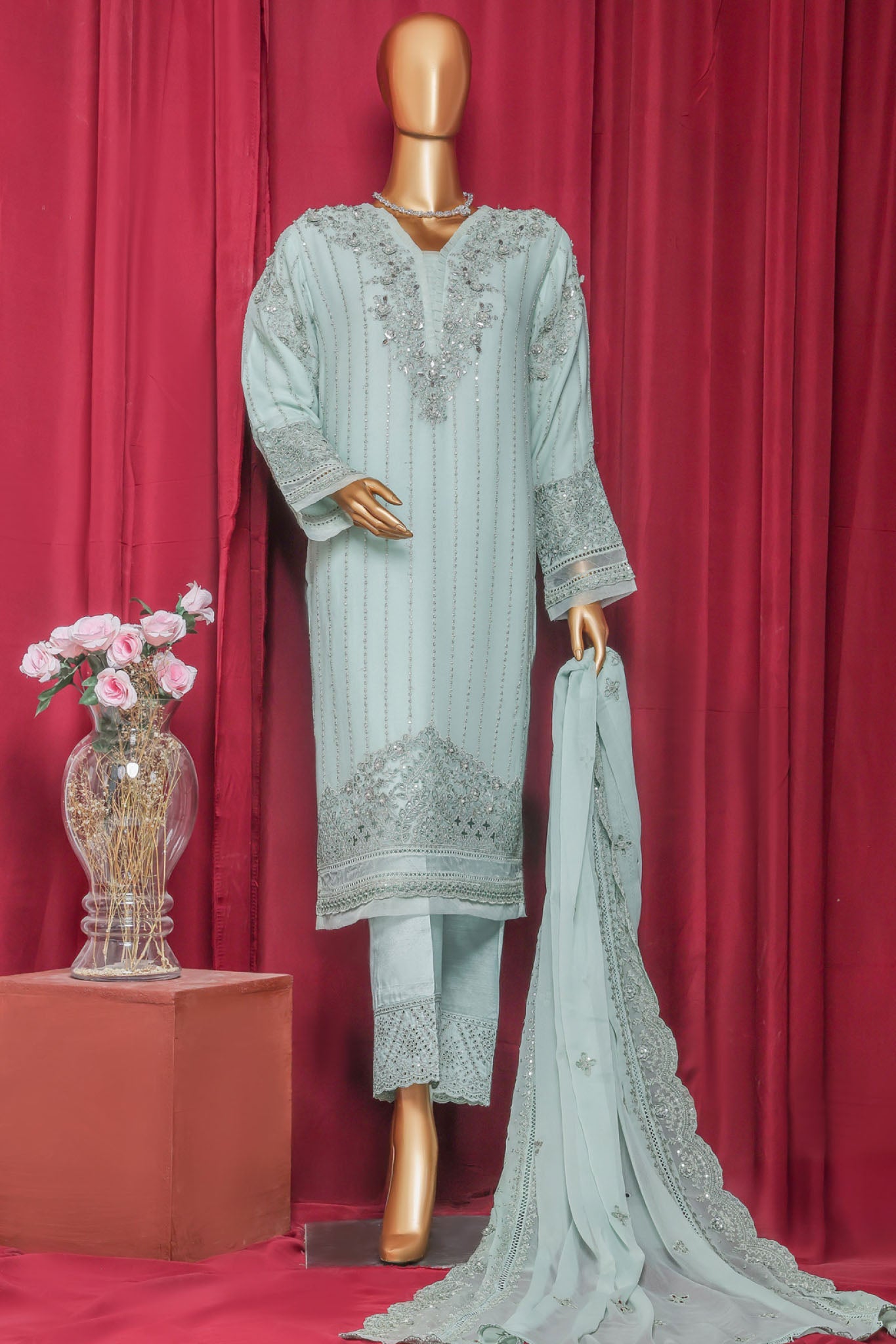 Fasaane By HZ Stitched 3 Piece Formals Chiffon Vol-09 Collection'2025-HZK-212-Pastel Green