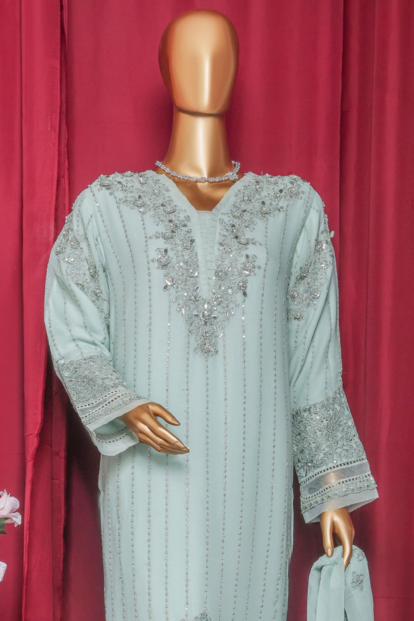 Fasaane By HZ Stitched 3 Piece Formals Chiffon Vol-09 Collection'2025-HZK-212-Pastel Green