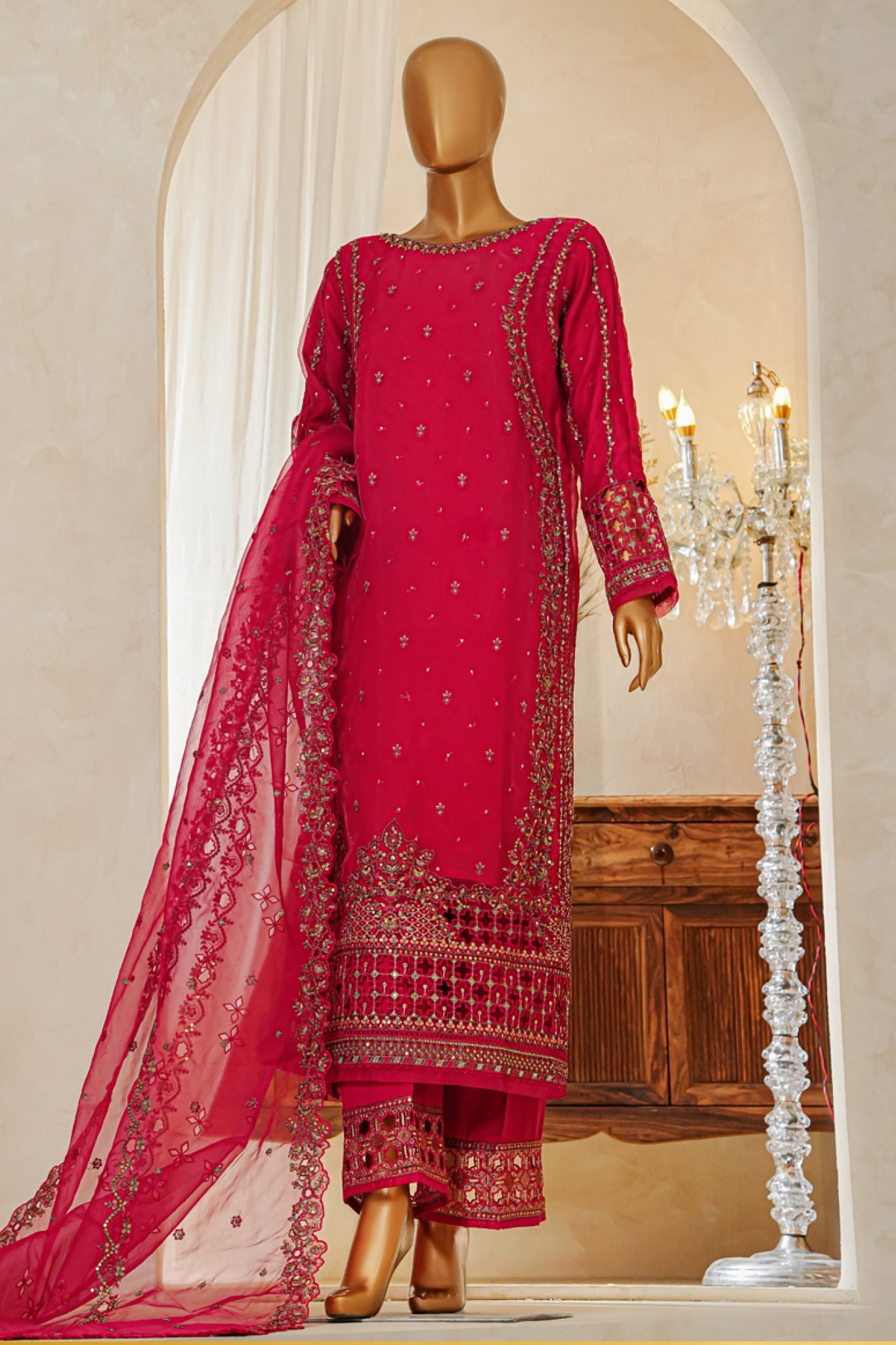 Shaadmaani By HZ Stitched 3 Piece Luxury Formals Collection'2025-HZK-215-Shocking Pink