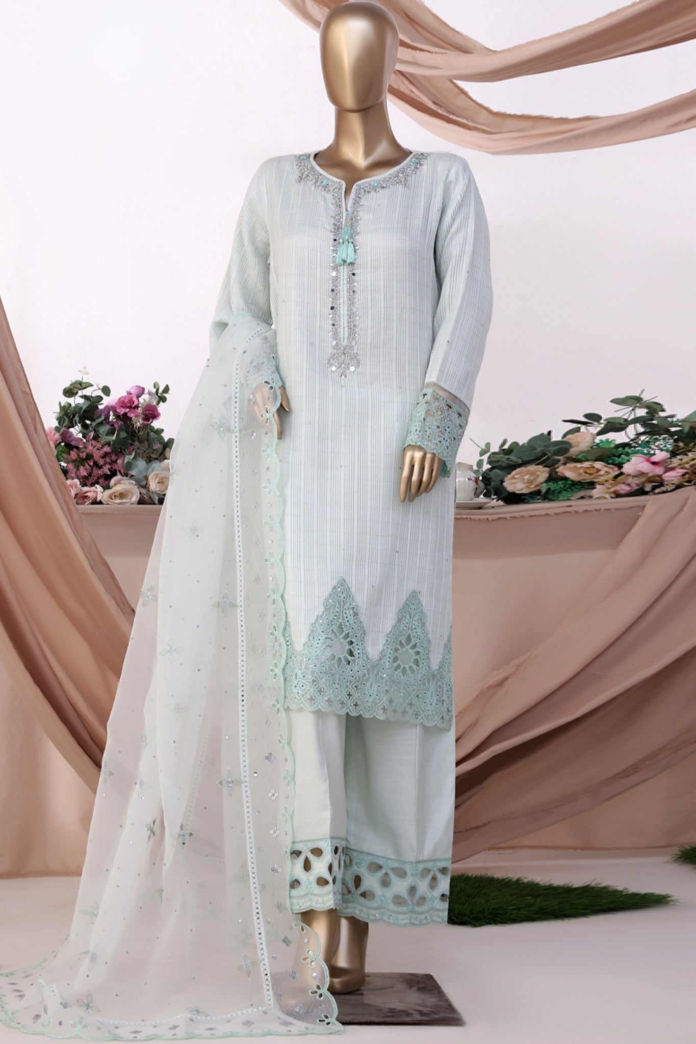 HZ Stitched 3 Piece Luxe Pret Formals Suit-HZK-221-Baby Blue