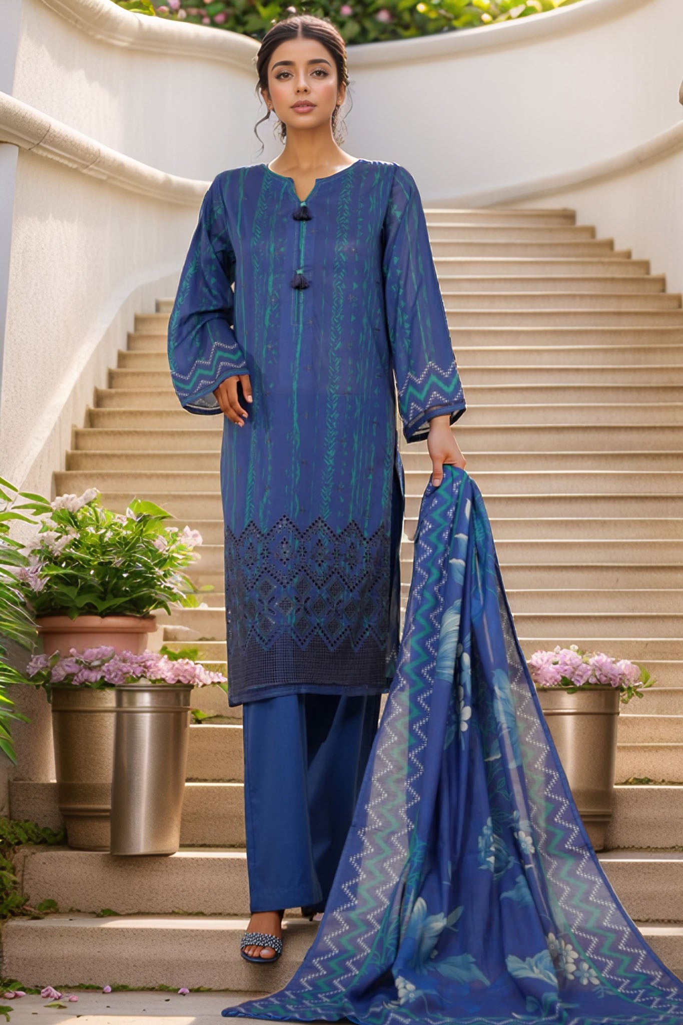 HZ Stitched 3 Piece Chikankari Cambric Suit-LPK-3P-530