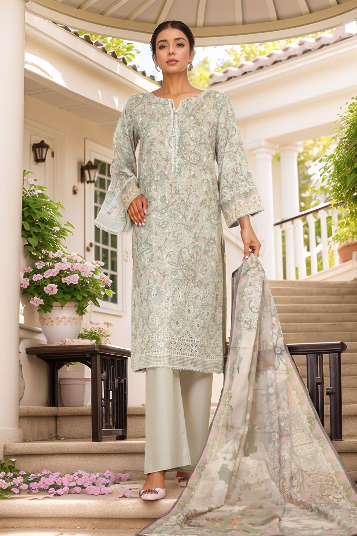 HZ Stitched 3 Piece Chikankari Cambric Suit-LPK-3P-527