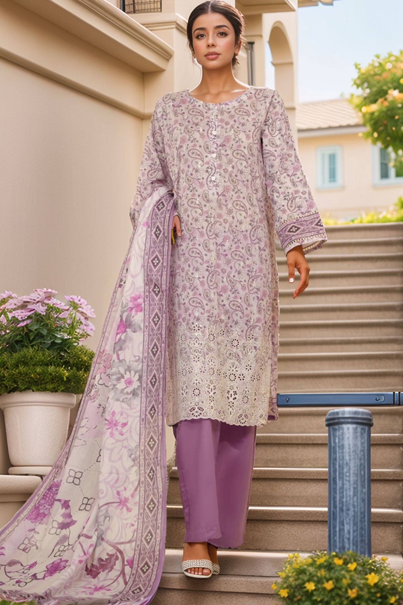 HZ Stitched 3 Piece Chikankari Cambric Collection'2025-LPK-3P-525
