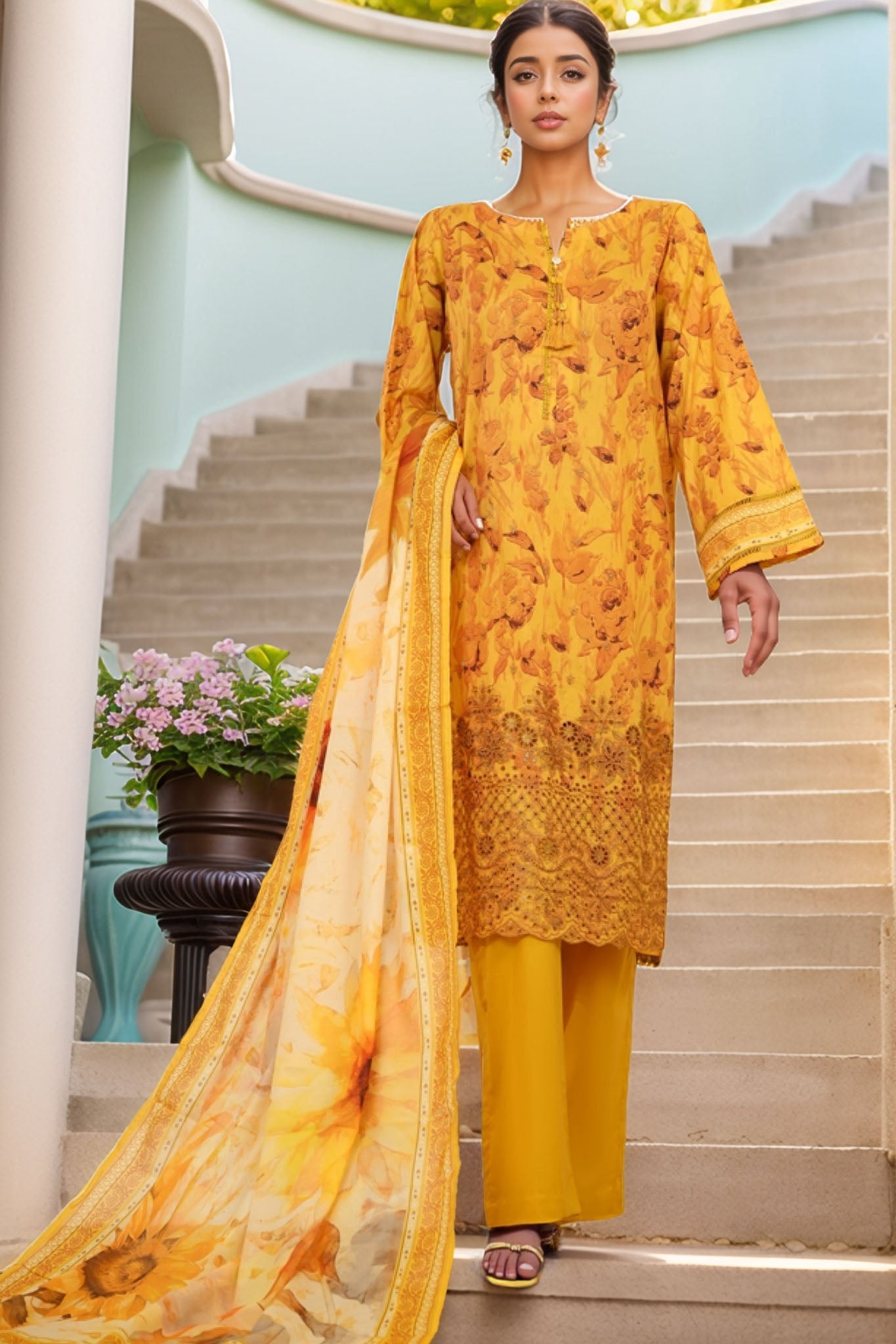HZ Stitched 3 Piece Chikankari Cambric Suit-LPK-3P-521