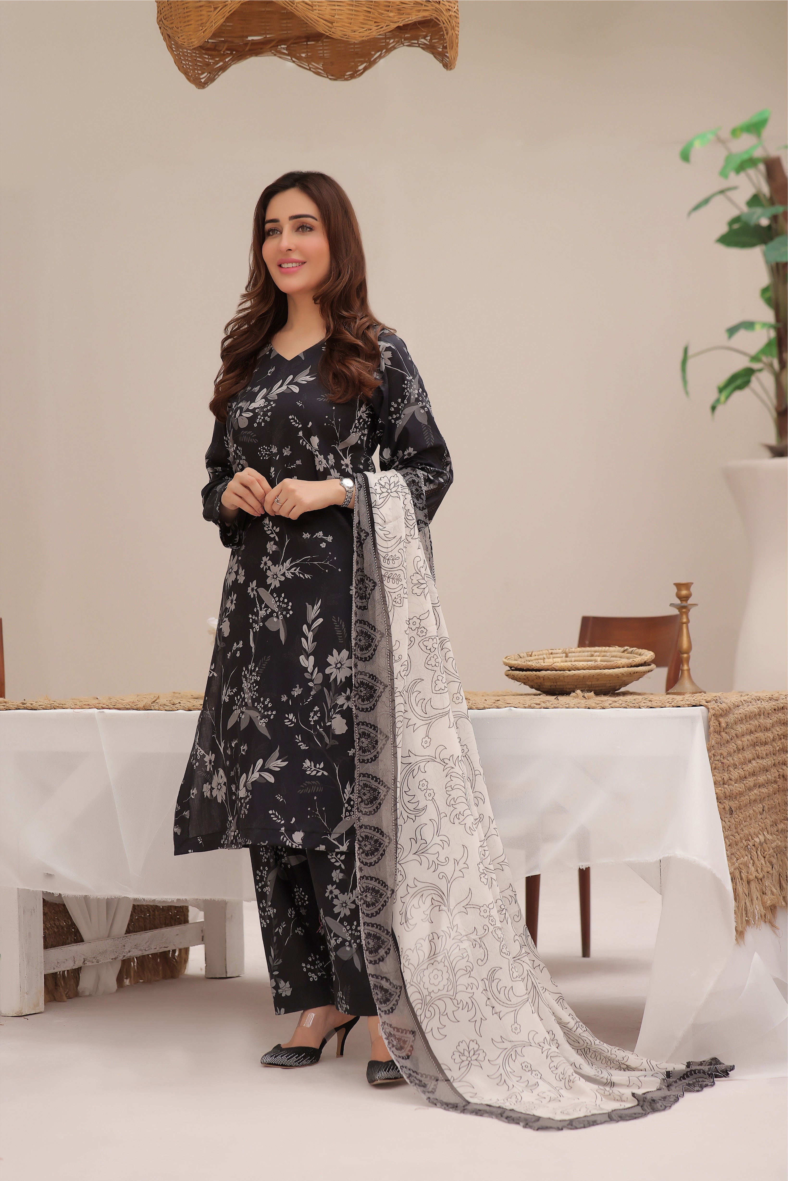Feathers Unstitched 3 Piece Digital Printed Lawn Summer Suit-Hazy Night-FT261