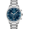 HUGO BOSS Pioneer Silver Stainless Steel Blue Dial Quartz Watch for Gents- HUGO BOSS 1513867