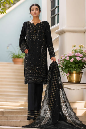 Sheer By HZ Stitched 3 Piece Emb Khaddi Net Formals Collection'2025-HZK-224-Black
