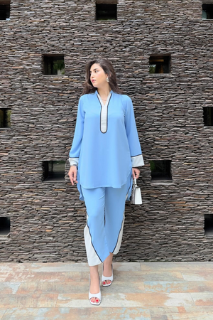 Manahils Stitched Ice Blue Co-Ord Set