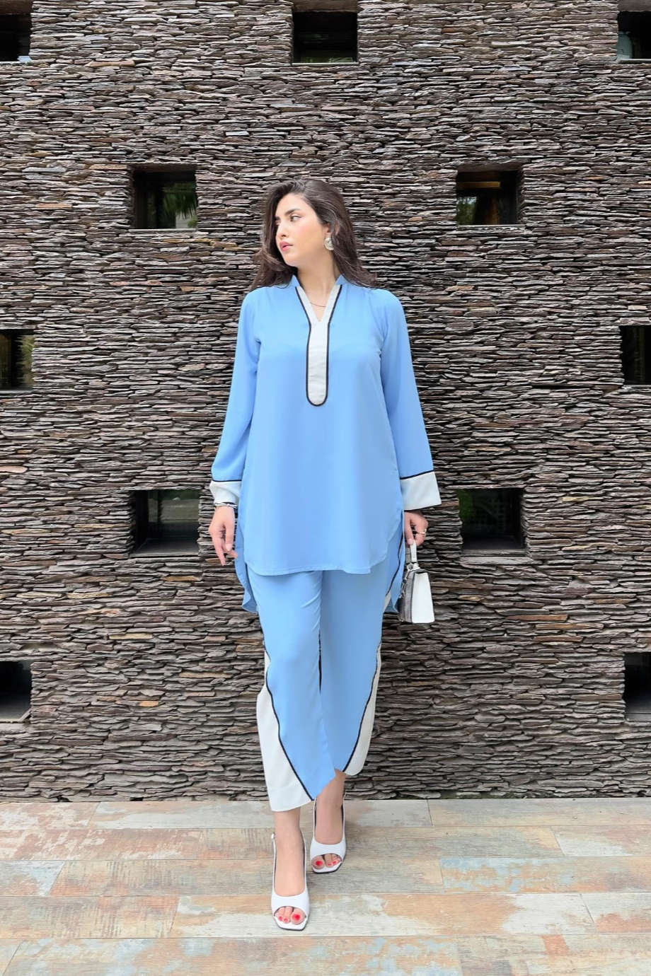 Manahils Stitched Ice Blue Co-Ord Set