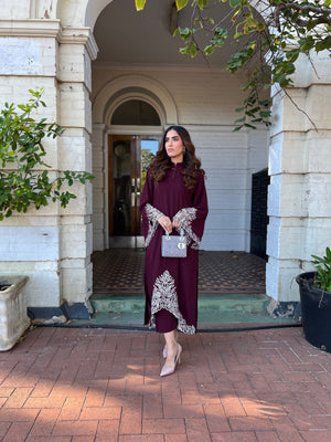 Manahils Stitched Burgundy Embroidered Two Pc