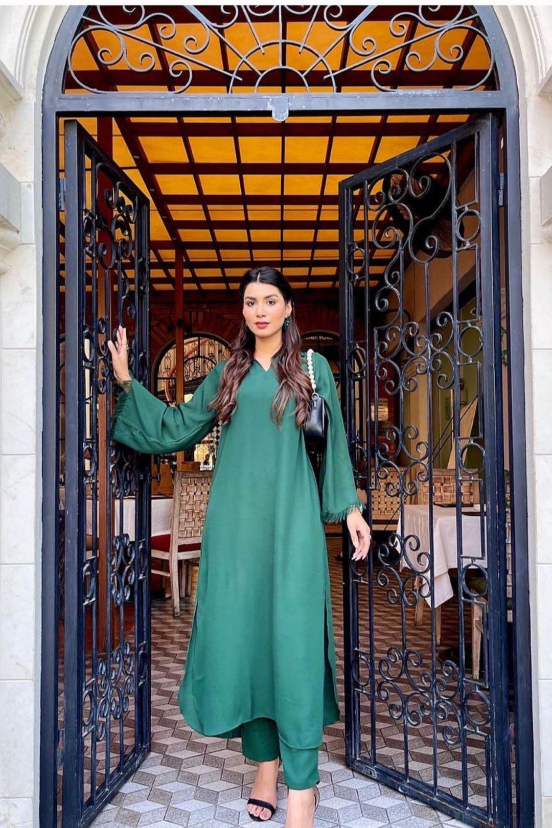 Manahils Stitched Hunter Love Green (Two Pc )