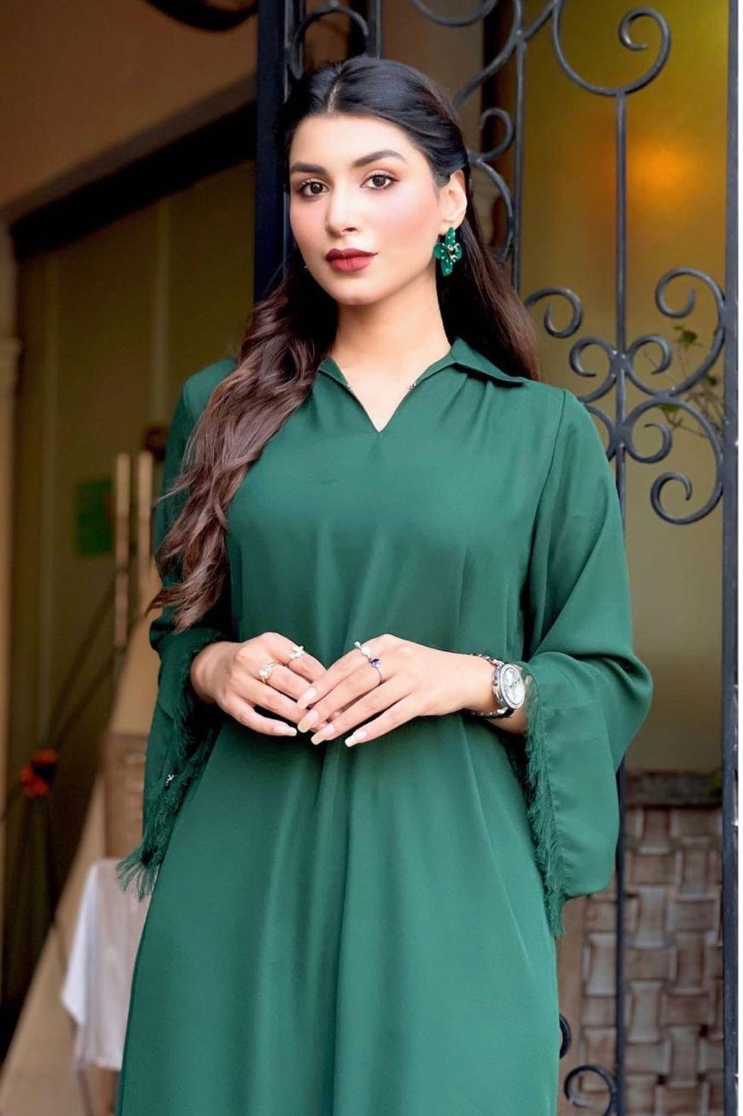 Manahils Stitched Hunter Love Green (Two Pc )