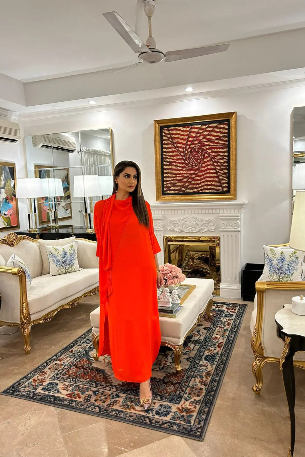 Manahils Stitched Orange Blend Drape (Two Pc)