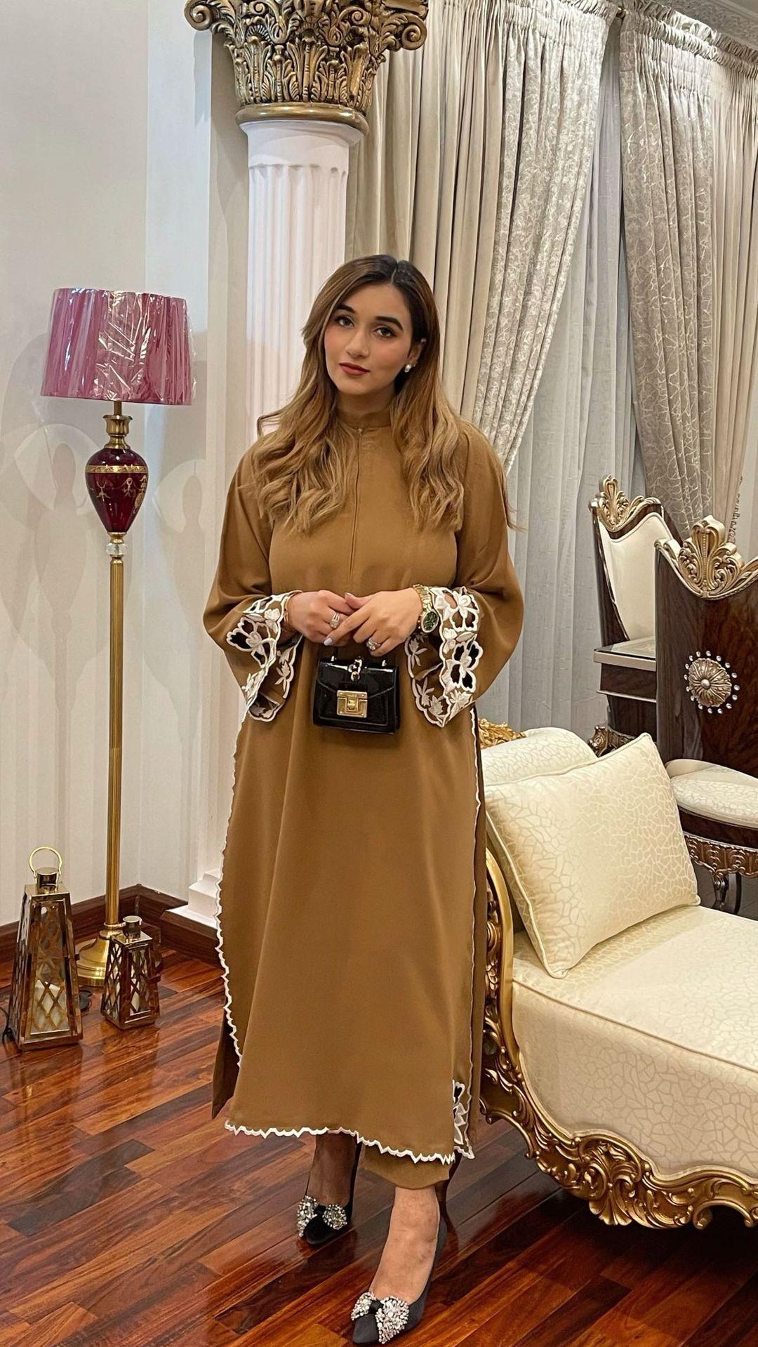 Manahils Stitched Camel Brown Scallop