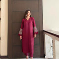 Manahils Stitched Burgundy Maroon Embroidered  Tunic
