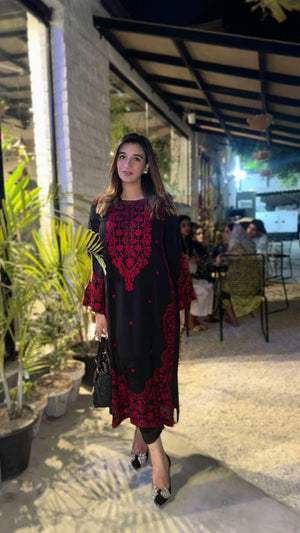 Manahils Stitched Red Embroidered Two Pc