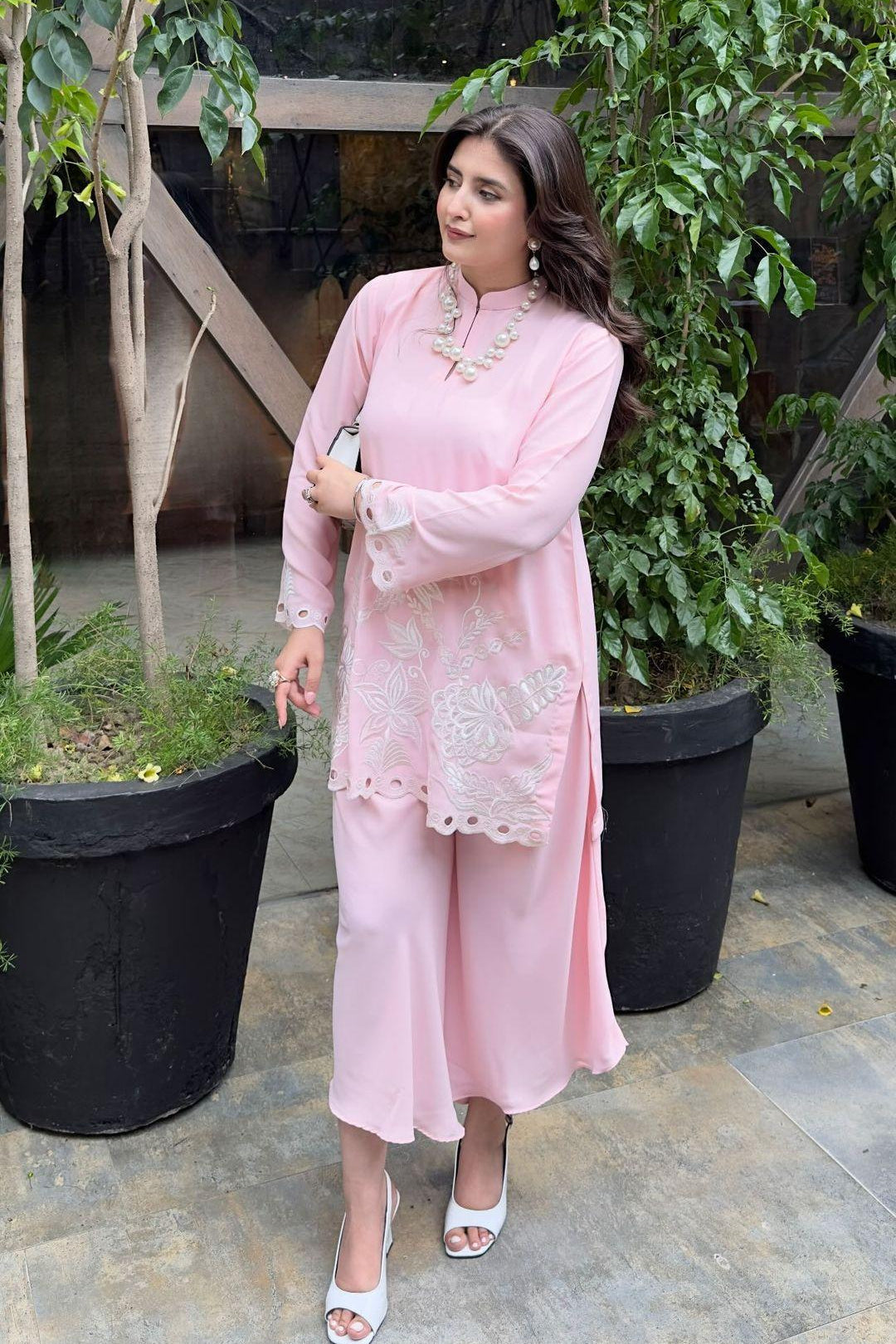 Manahils Stitched Pastel Pink Embroidered