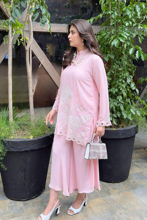 Manahils Stitched Pastel Pink Embroidered
